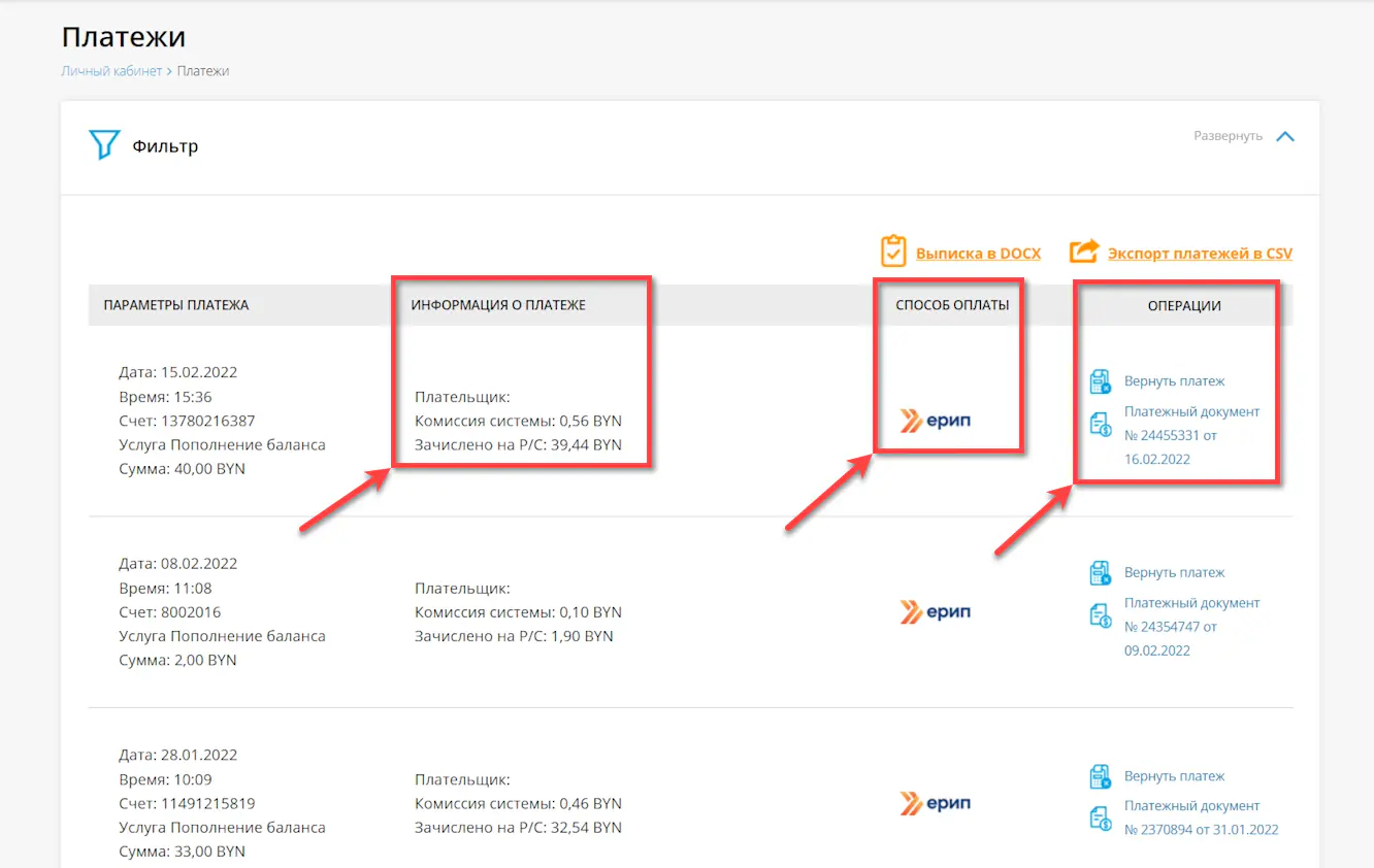 Информация о платеже